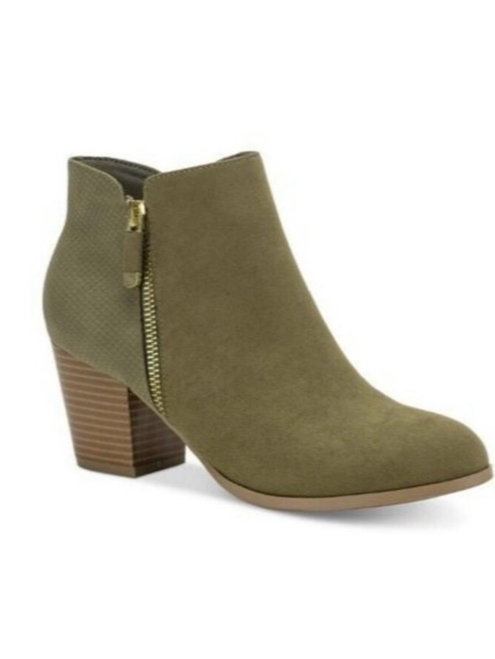 Style & Co. Olive Green Suede Masinraaf Booties with Side Zipper size 10 M